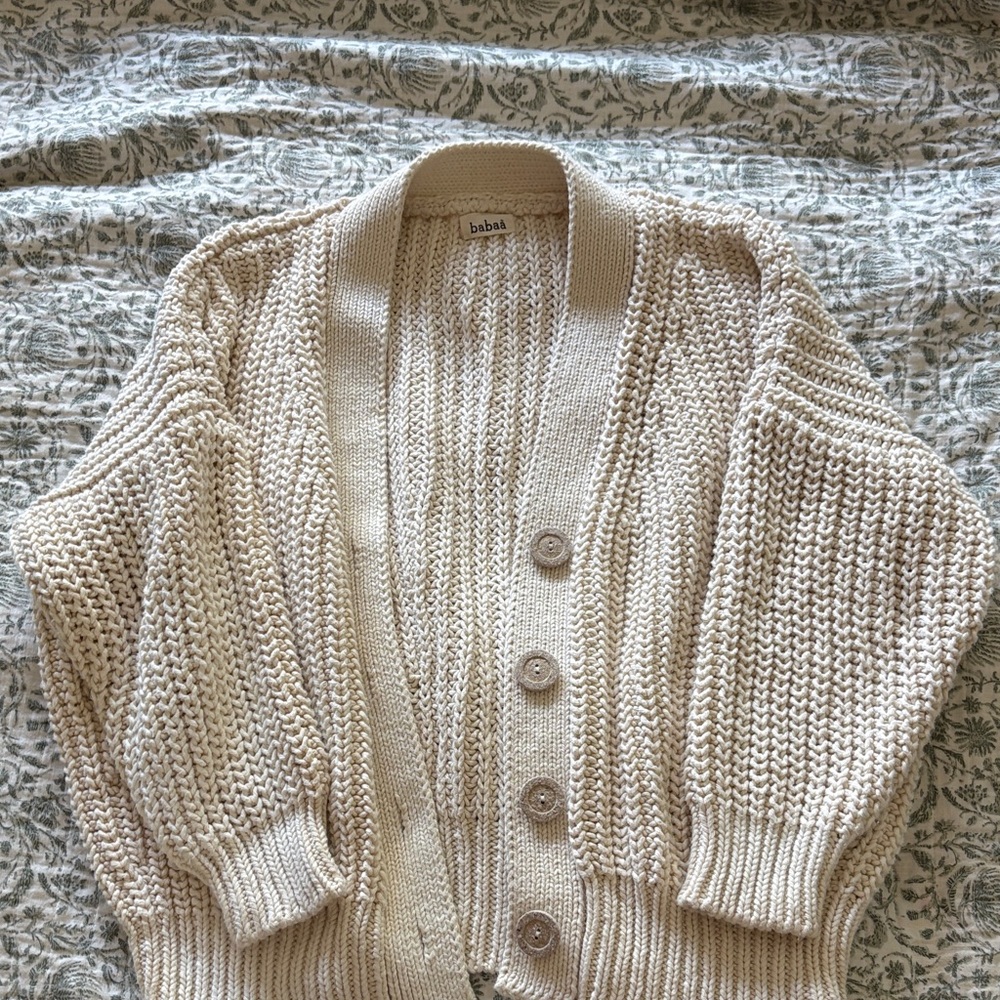 Babaa Beige/Cream Chunky Button-Up Cardigan Sweater